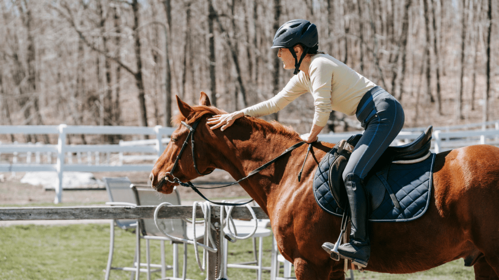 a person is riding on the back of a horse